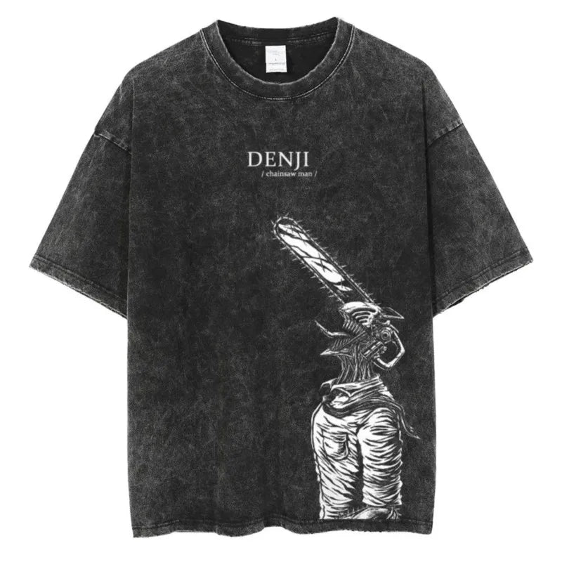 Camiseta Chainsaw Man Desgastada – Denji Motosierra Edición Vintage