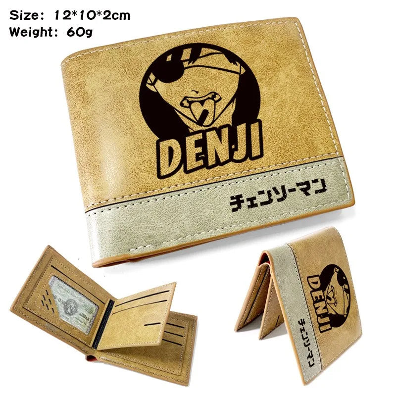 Chainsaw Man Portefeuille – Denji Nom & Portrait Typographie Japonaise Bold Cuir Beige