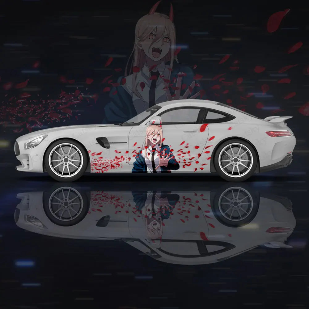 Chainsaw Man Anime Car Wrap – Power Falling Red Petals Car Decal