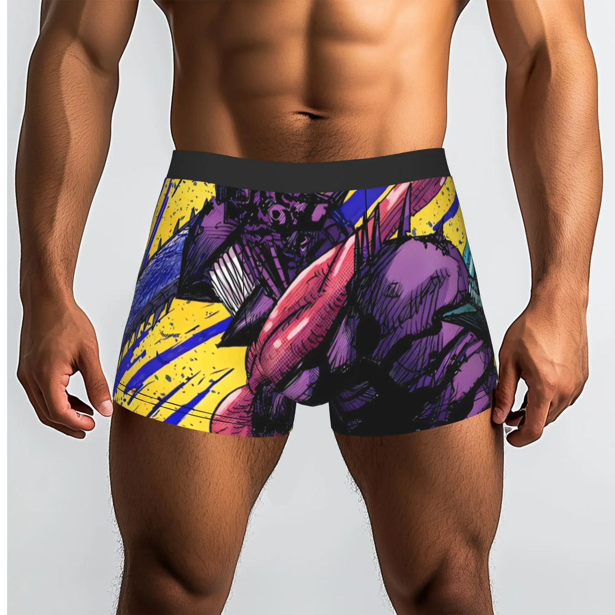 Chainsaw Man Men's Boxer Briefs – Abstract Combat Yellow & Purple Edition