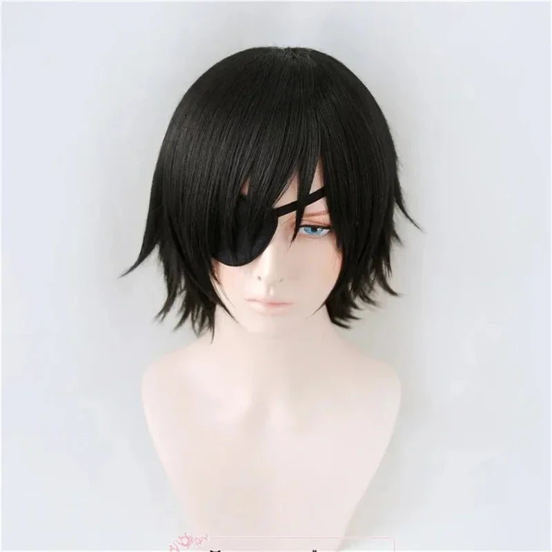 Chainsaw Man Cosplay Wig – Himeno Perruque Noire Cache-œil