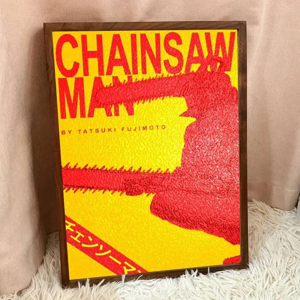 Chainsaw Man Affiche Poster – Logo Tronçonneuse Rouge & Jaune