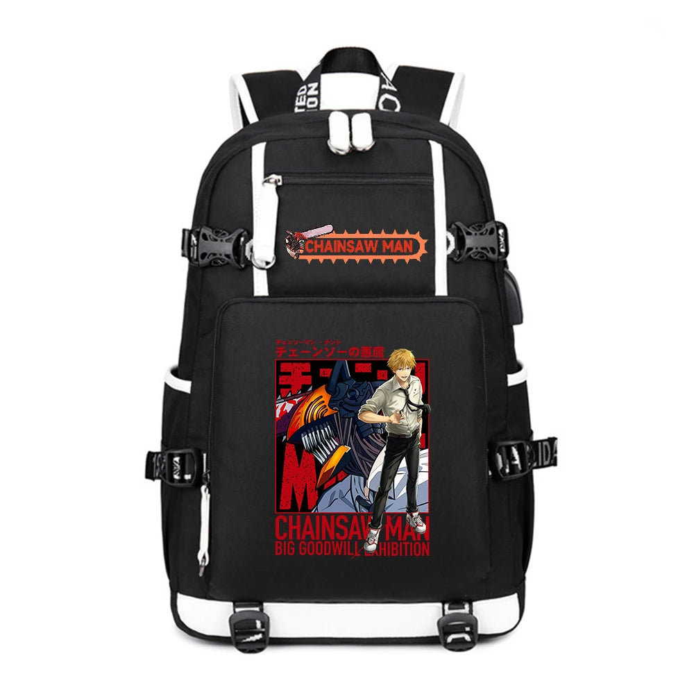 Chainsaw Man Sac à Dos – Denji Coloré Grande Capacité Oxford Noir
