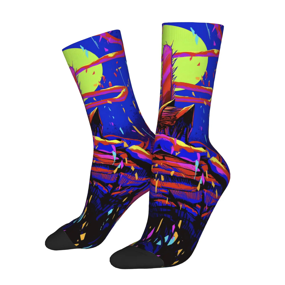 Chainsaw Man Chaussettes Imprimées – Denji Tronçonneuse Édition Néon Bleu