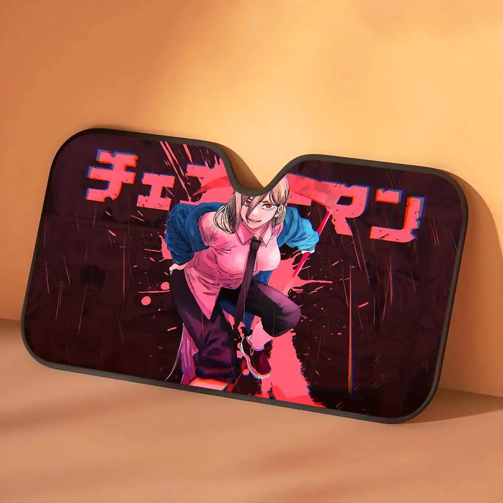 Chainsaw Man Car Sunshade – Duo Néon Pare-soleil