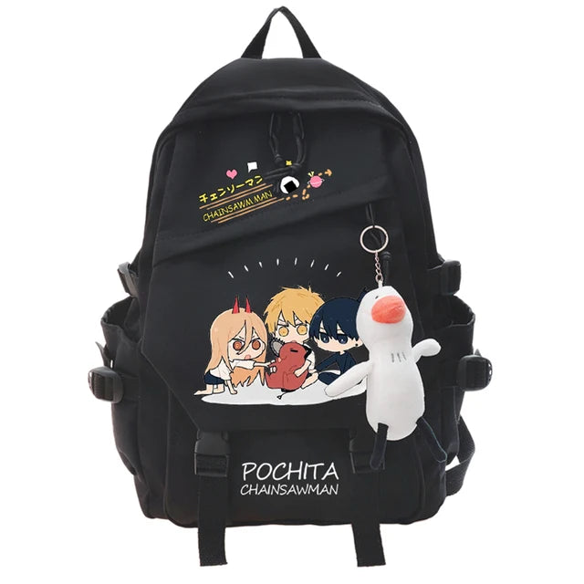 Chainsaw Man Set Mochila – Power Aki Denji Chibi Pochita Negro Estilo Lindo