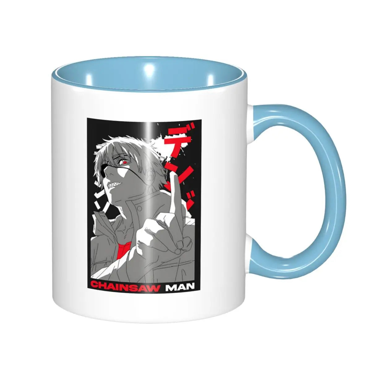 Chainsaw Man Mug – Denji Combat Noir et Blanc Intérieur Bleu