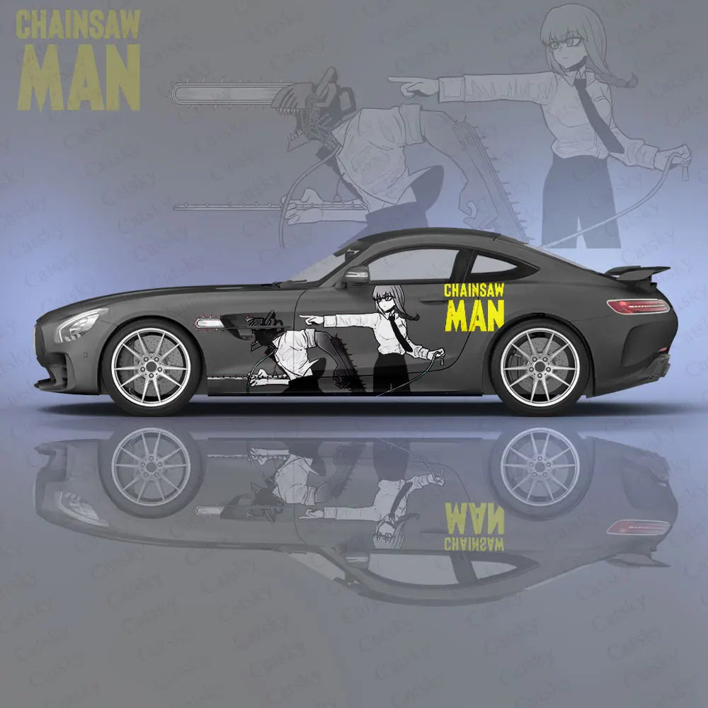 Chainsaw Man Anime Car Wrap – Black Logo Combat Car Decal