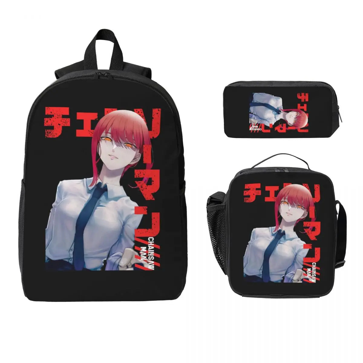Chainsaw Man Backpack Set - Makima Stylish Black School Uniform 3-Piece Set