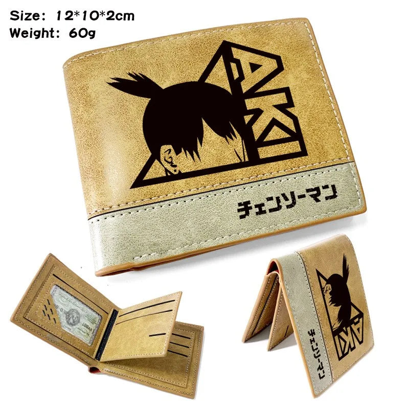 Chainsaw Man Wallet – Aki Name & Portrait Silhouette Japanese Typography Beige Leather