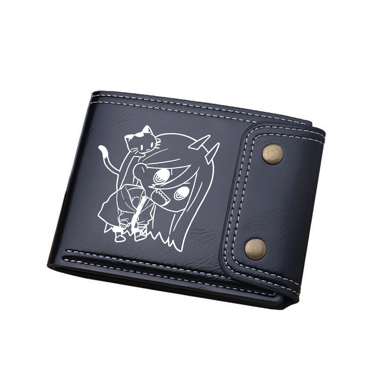 Chainsaw Man Wallet - Power Chibi Neko Style Engraved Black Leather