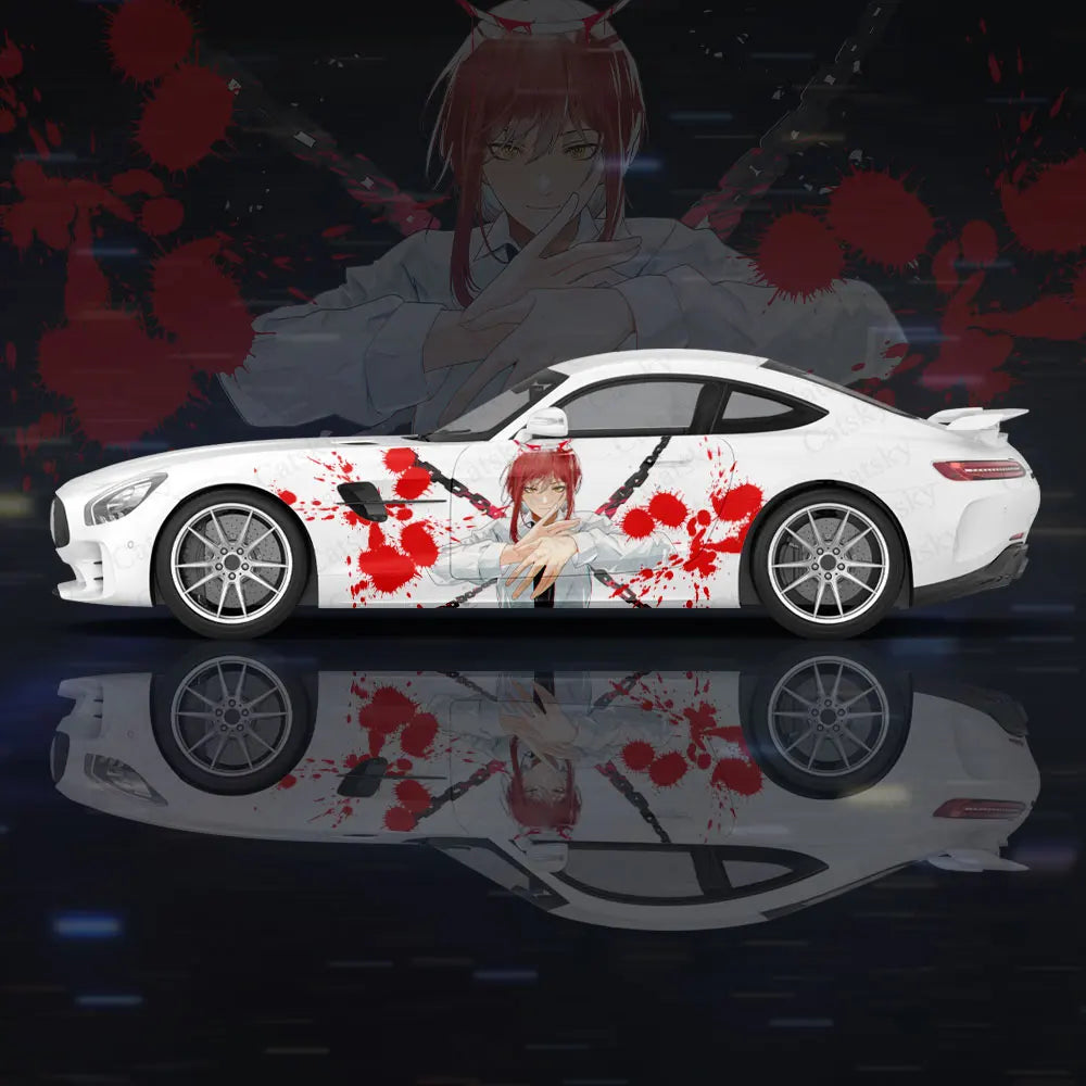 Vinilo para coche del anime Chainsaw Man – Calcomanía de coche Makima con salpicaduras de sangre