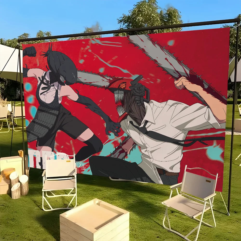 Chainsaw Man Bannière Drapeau – Combat Rouge Édition Intense