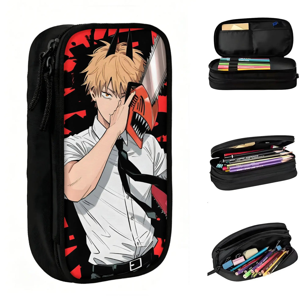 Chainsaw Man Trousse Kawaii – Denji Tronçonneuse Sang Pochette Scolaire