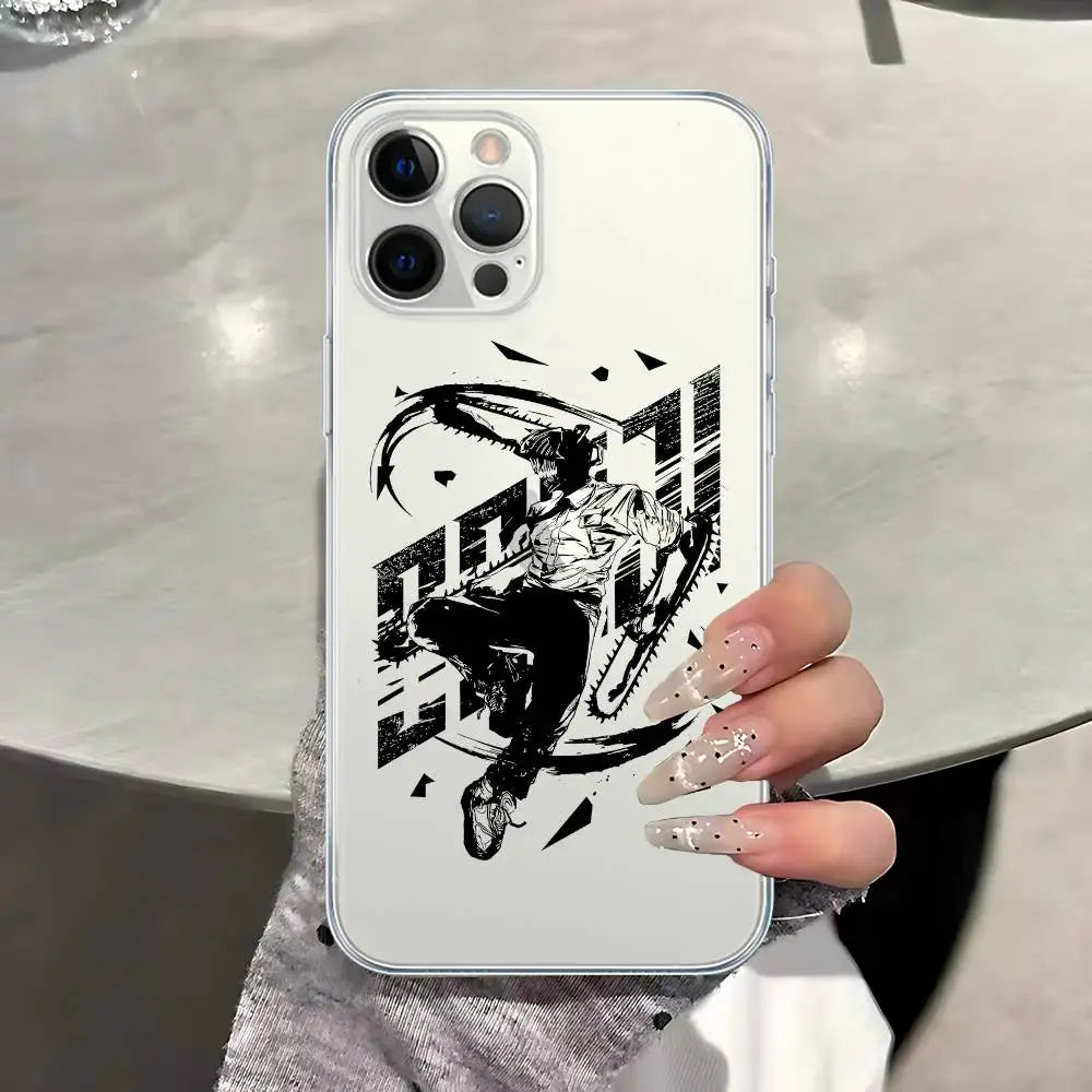 Chainsaw Man Coque iPhone – Denji Silhouette Noir Étui Transparent