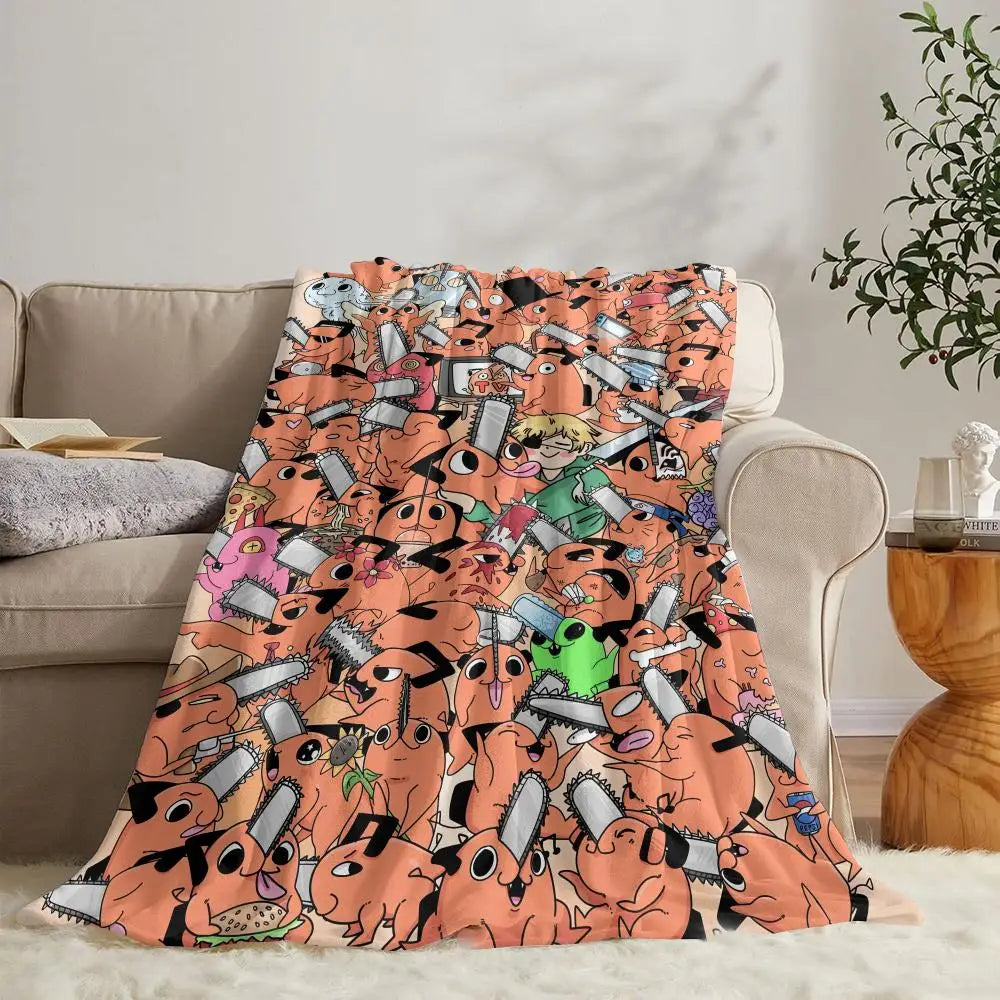 Chainsaw Man Plaid Couverture – Pochita Multi Motif Orange
