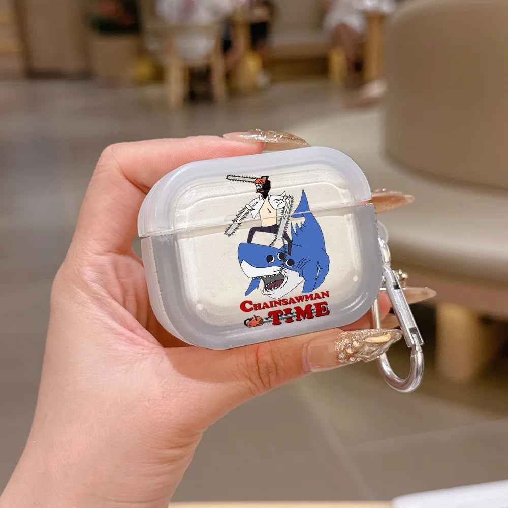 Chainsaw Man Funda AirPods – Tiburón Motosierra Transparente Estuche Mosquetón
