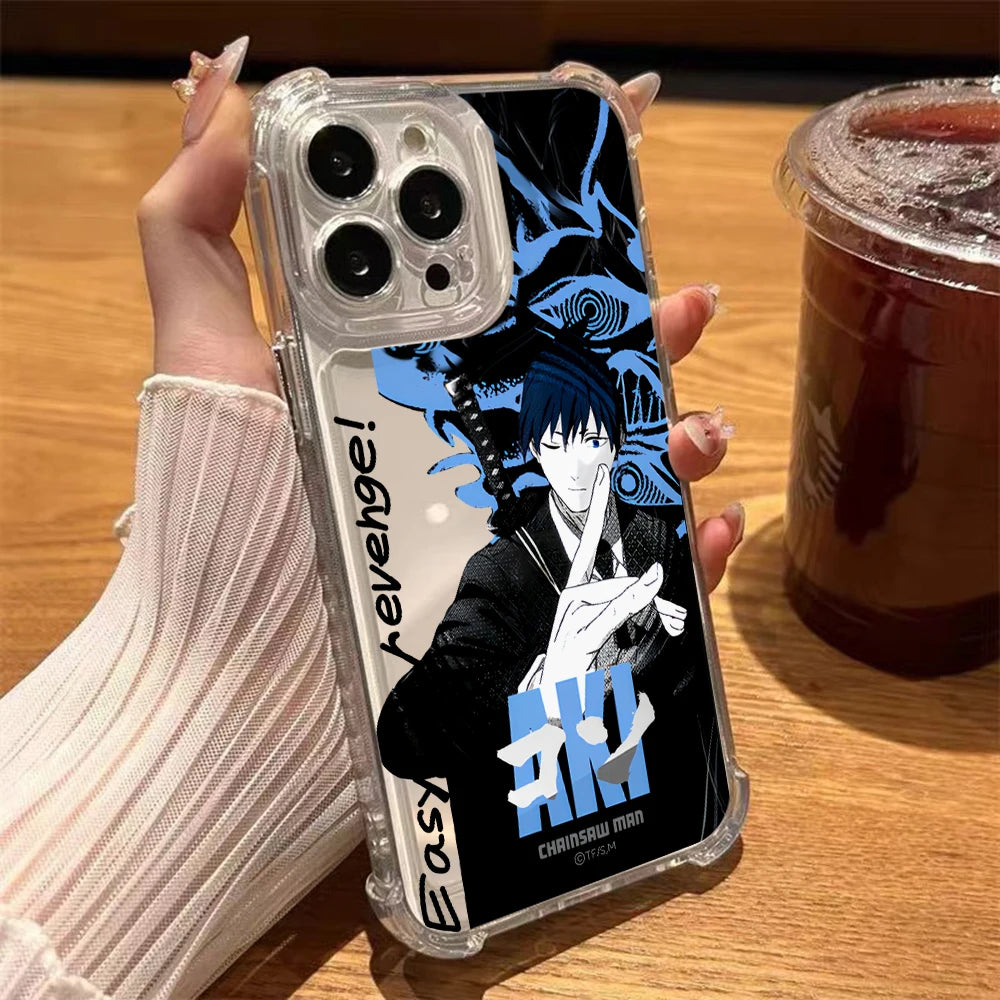 Chainsaw Man iPhone Case – Aki Hayakawa Blue Transparent Cover
