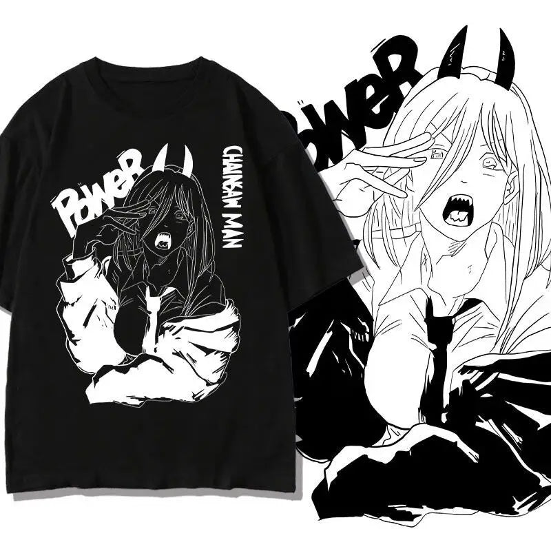 Chainsaw Man T-Shirt Graphique – Power Cornes Édition Noire
