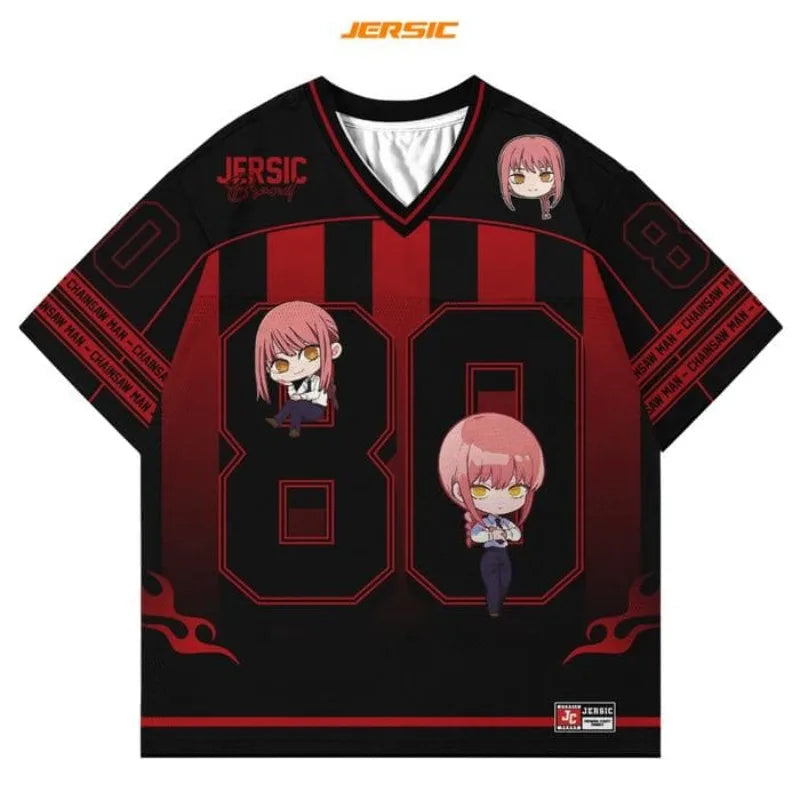 Chainsaw Man Maillot Jersey – Makima Numéro 80 Édition Rayée