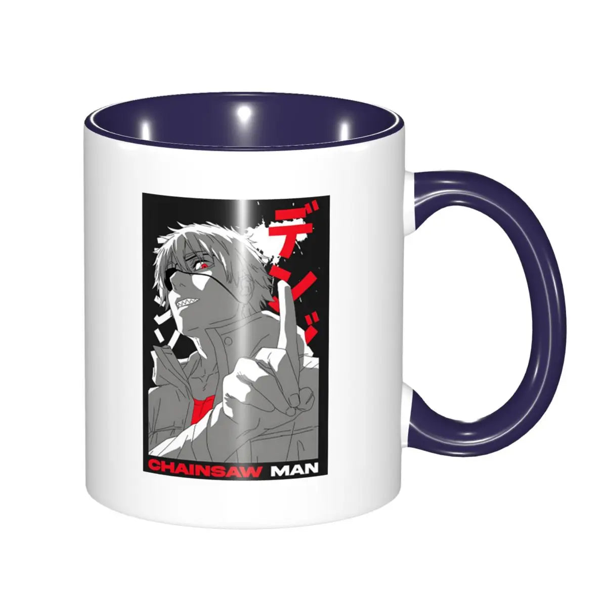 Chainsaw Man Mug – Denji Combat Noir et Blanc Intérieur Violet