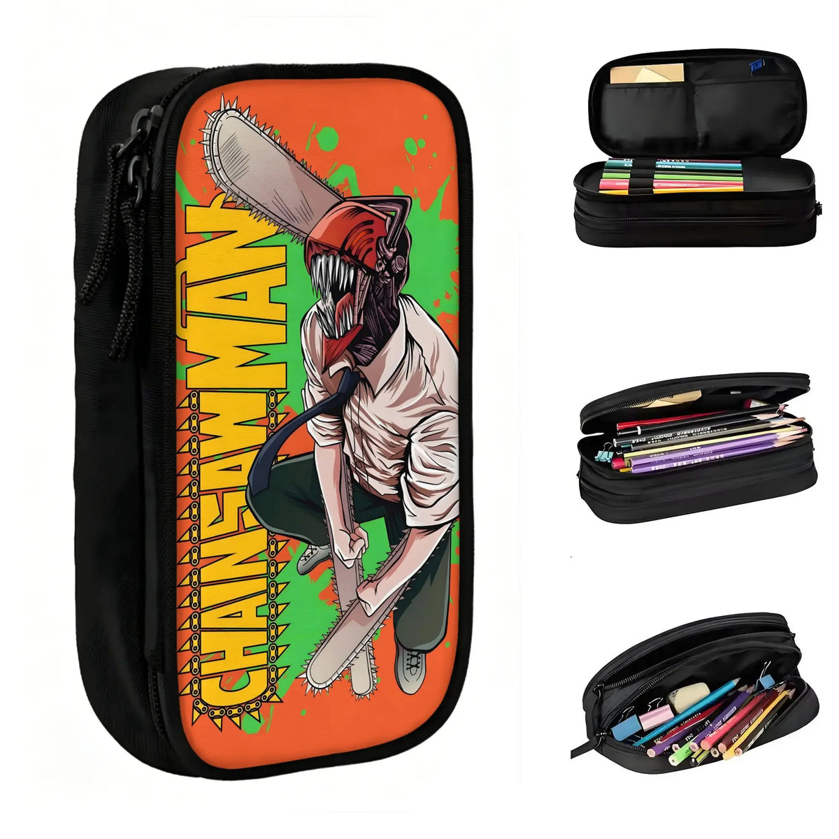 Estuche Kawaii de Chainsaw Man – Estuche escolar Denji Logo Naranja