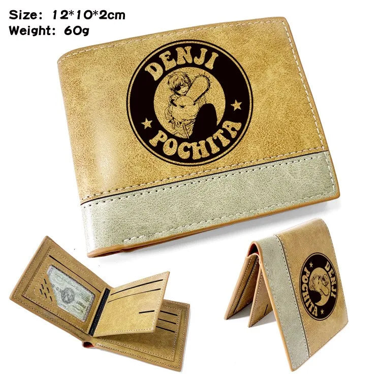Cartera Chainsaw Man – Logotipo de Denji Emblema Redondo Estilo Vintage Cuero Beige