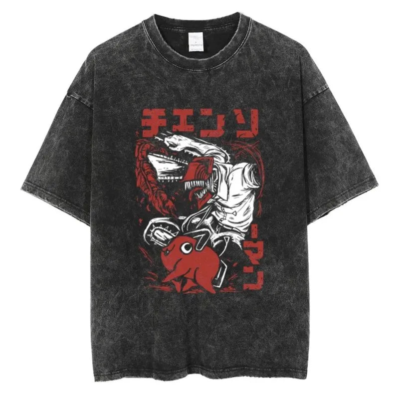 Chainsaw Man Washed T-Shirt – Denji Vintage Red Edition