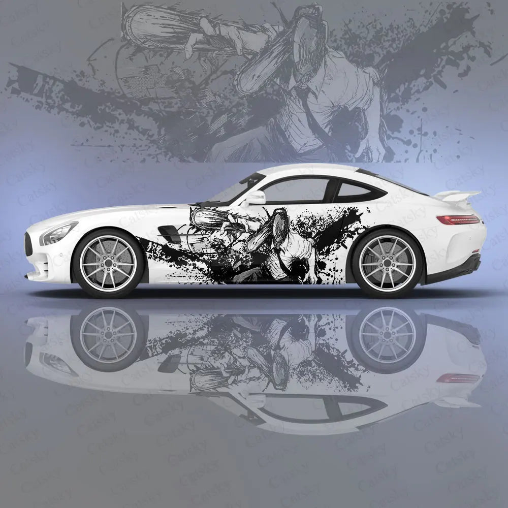 Vinilo para Coche de Anime Chainsaw Man – Calcomanía Monocromática de Manga para Coche