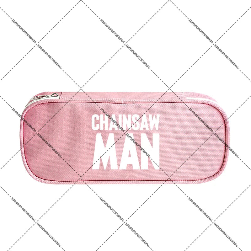Chainsaw Man Grande Trousse – Logo Blanc Rose Pochette Scolaire