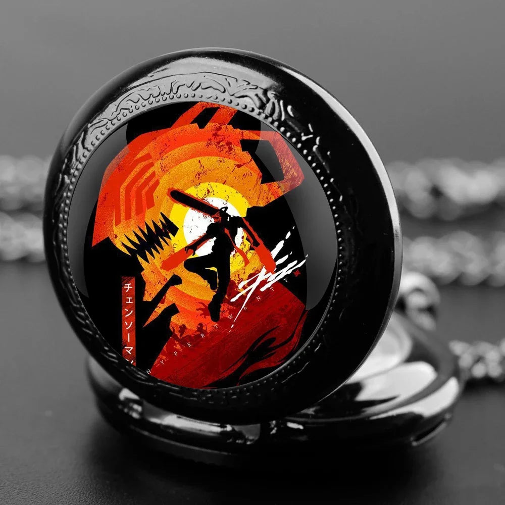 Chainsaw Man Glass Pocket Watch - Denji Devil Combat Style Classic Black