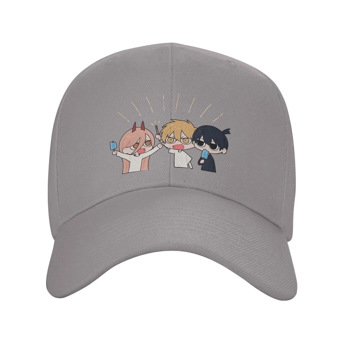 Chainsaw Man Casquette Brodée – Trio Chibi Glace Édition Grise