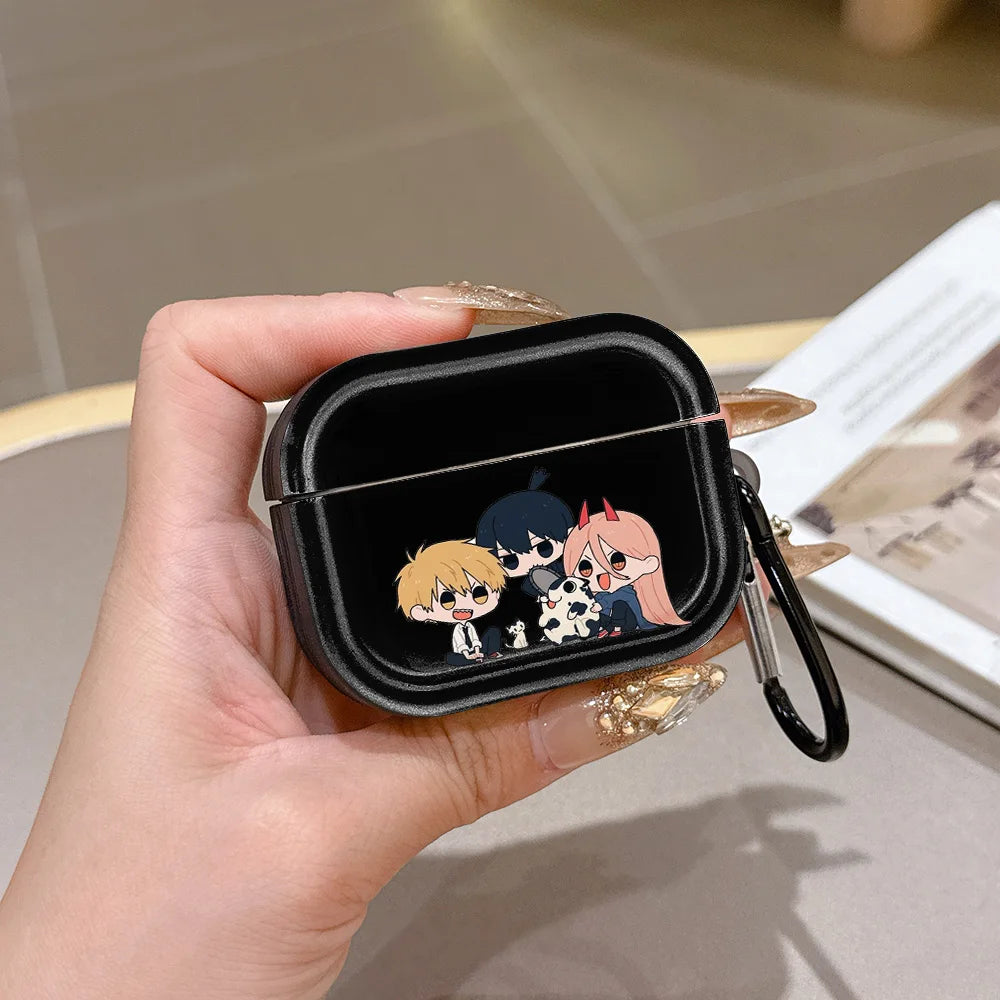 Funda AirPods Chainsaw Man – Aki & Power Chibi Negro Mosquetón