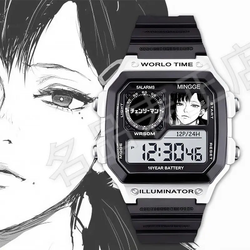 Chainsaw Man Montre Universelle – Reze Regard Intense Style Sketch Noir et Blanc