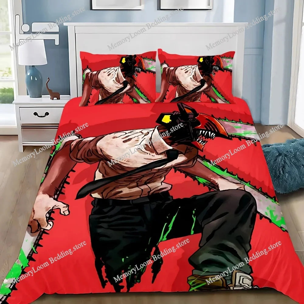 Chainsaw Man Juego de Cama Funda Nórdica y Fundas de Almohada – Denji Motosierra Roja Edición Acción