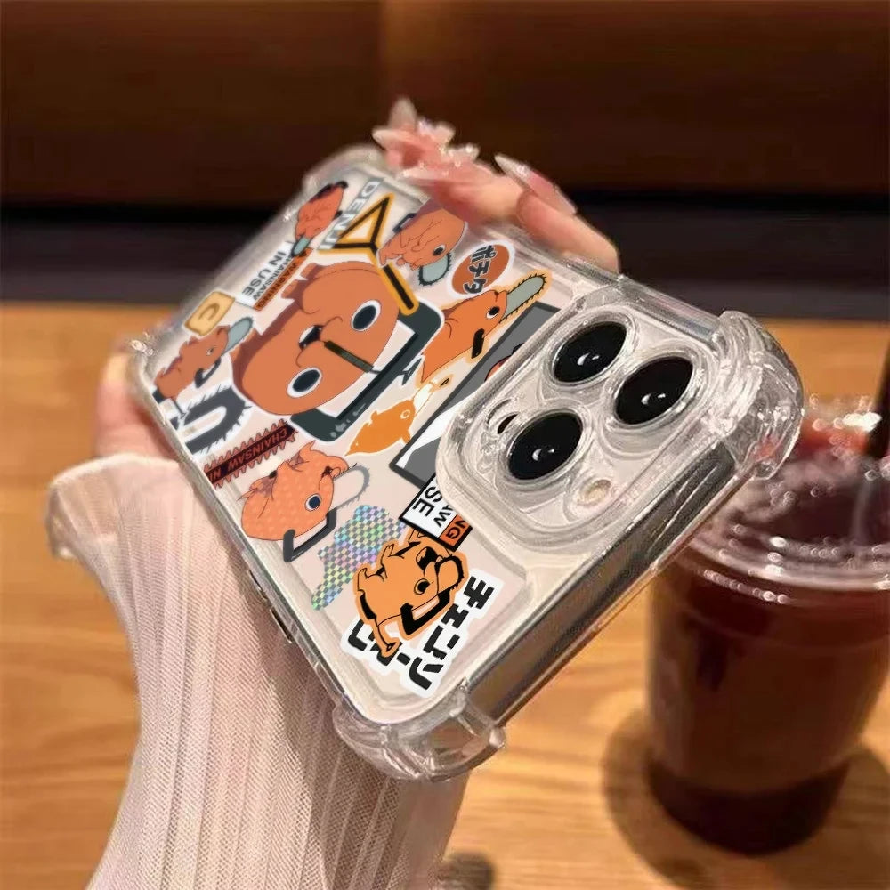 Chainsaw Man Coque iPhone – Pochita Multi-Stickers Étui Transparent