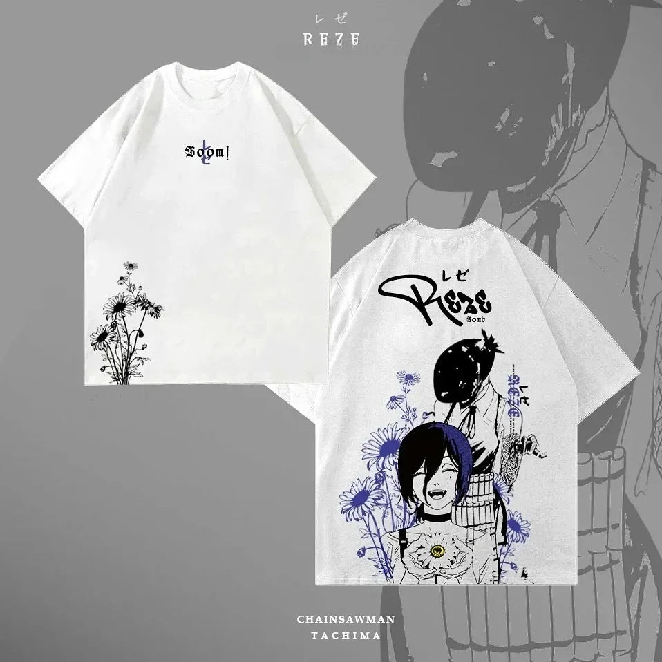 Chainsaw Man T-Shirt Graphique – Reze Cage Édition Blanche