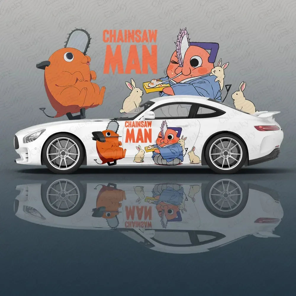 Envoltura de coche de anime Chainsaw Man – Calcomanía linda de Pochita para coche