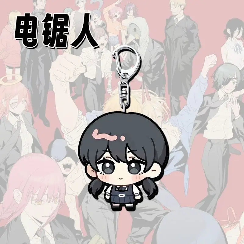 Chainsaw Man Porte-Clés – Chibi Caoutchouc Rond Cheveux Noirs Uniforme Sobre