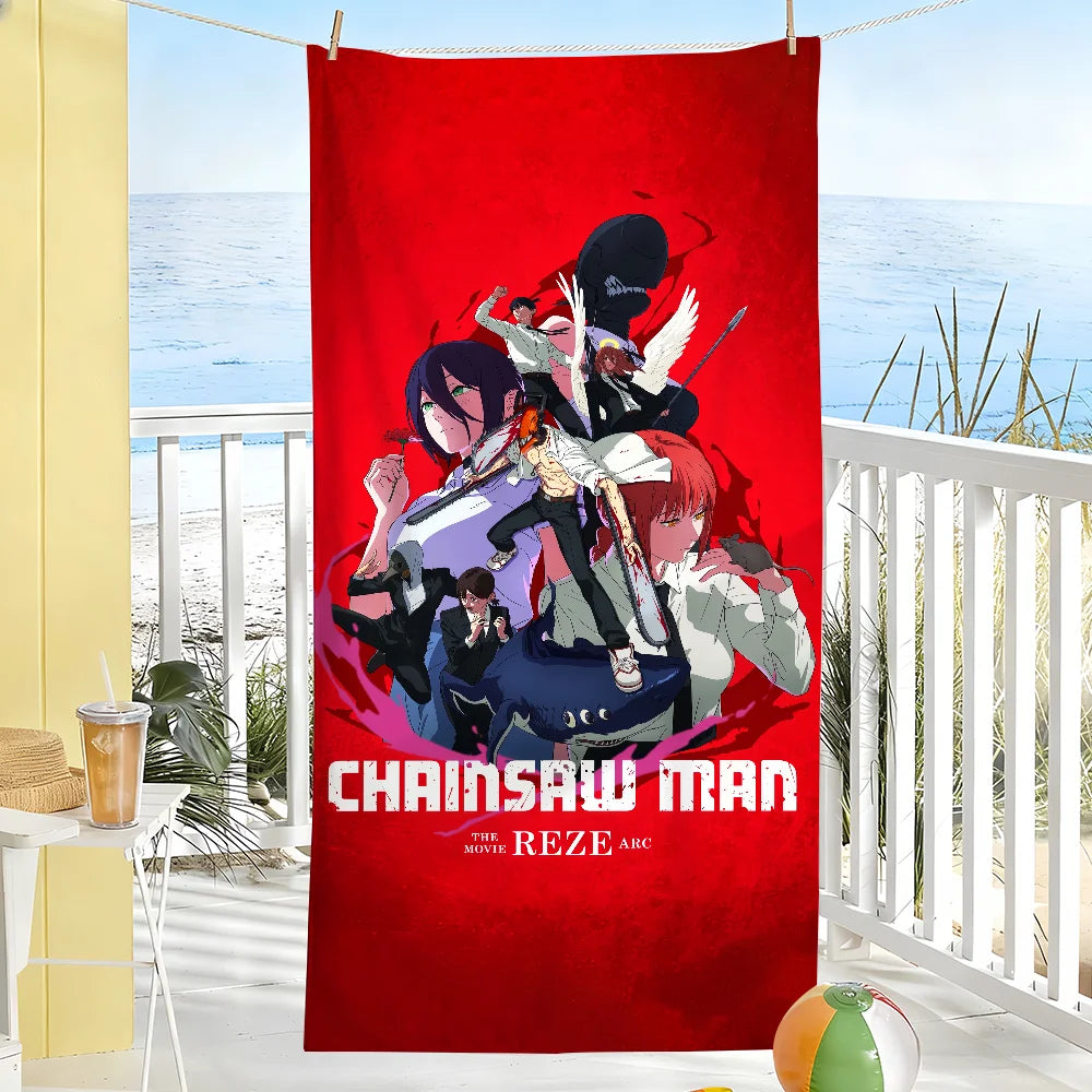Chainsaw Man Serviette de Plage – Reze Groupe Personnages Rouge Style Intense