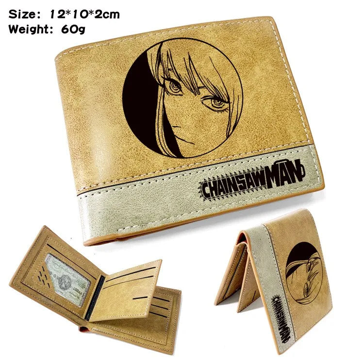 Monedero Chainsaw Man - Retrato de Makima, Atractivo Rostro Femenino, Estilo Manga, Cuero Beige