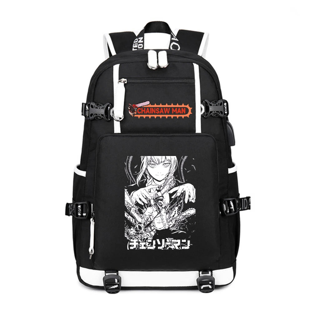 Chainsaw Man Backpack – Makima Portrait Manga Black and White Large Capacity Oxford Black