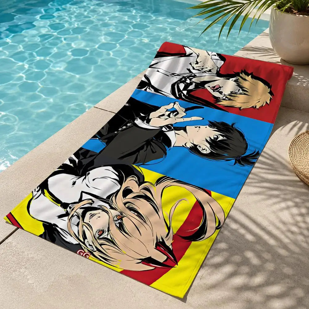 Toalla de Playa Chainsaw Man – Grupo de Personajes Bloques de Color Estilo Pop Art