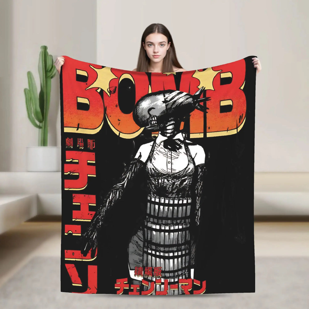 Chainsaw Man Plaid Couverture – Reze Bomb Style Streetwear Rouge