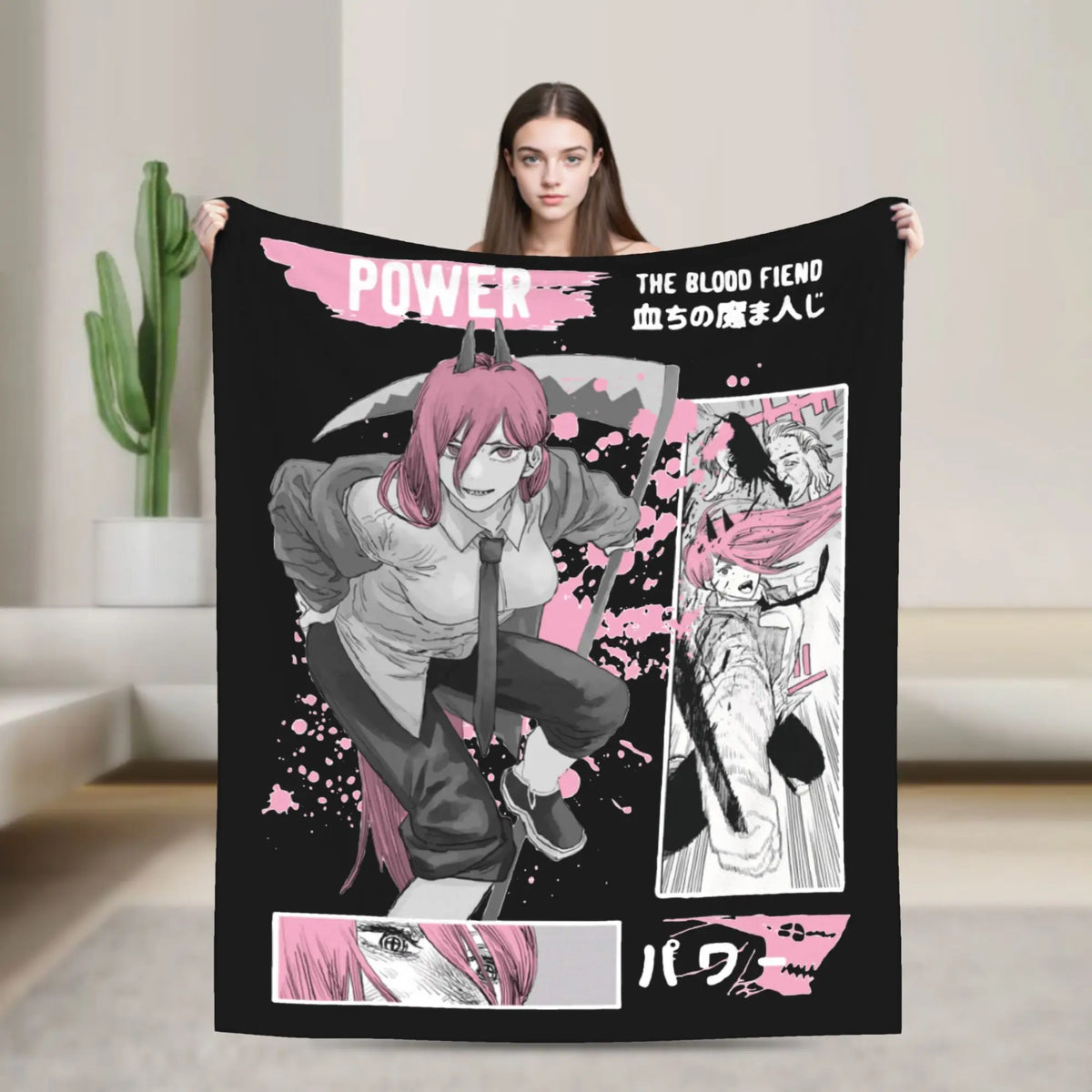 Chainsaw Man Plaid Couverture – Power Blood Fiend Édition Rose