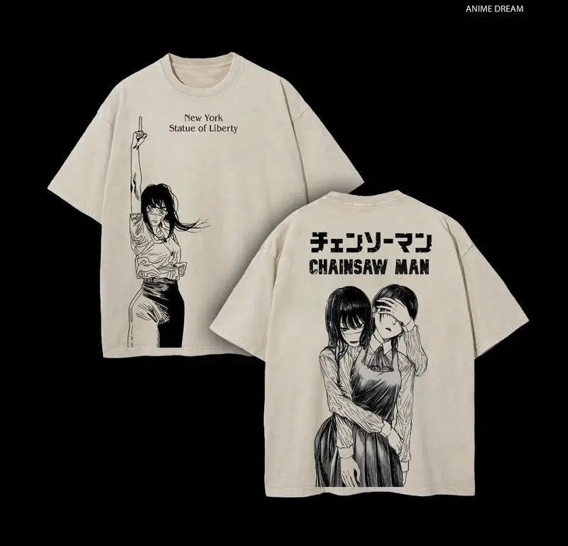 Chainsaw Man T-Shirt Graphique – Asa Mitaka & Yoru Édition Noire