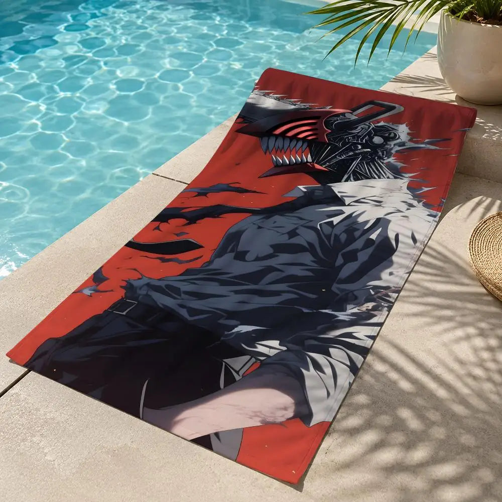 Chainsaw Man Serviette de Plage – Denji Devil Combat Noir et Rouge Style Sombre