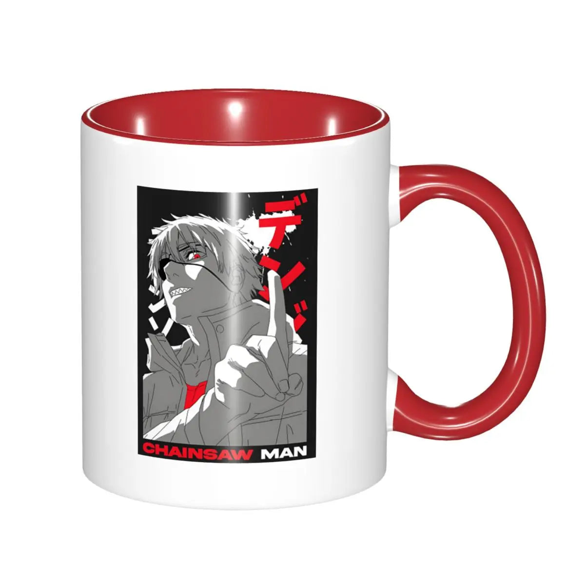 Chainsaw Man Mug – Denji Combat Noir et Blanc Intérieur Rouge