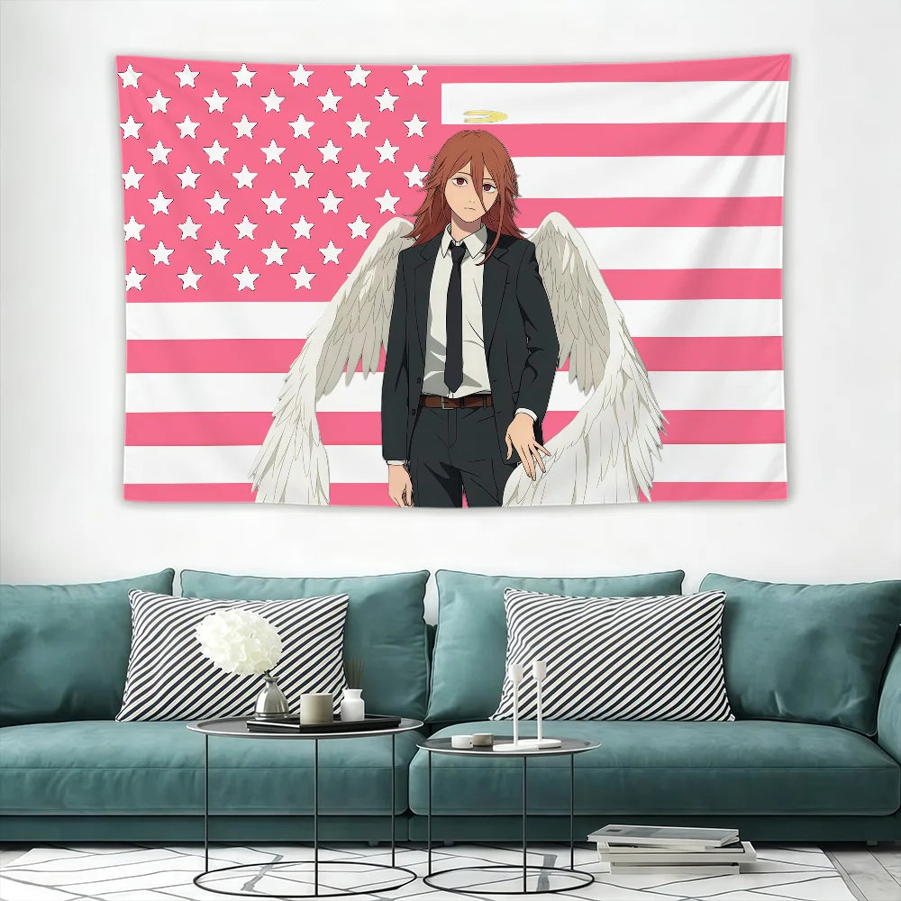 Chainsaw Man Tapisserie Murale – Angel Devil Drapeau Américain