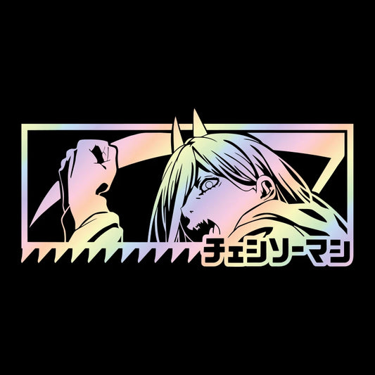 Chainsaw Man Logo Sticker – Power Holographique Décalque Voiture JDM